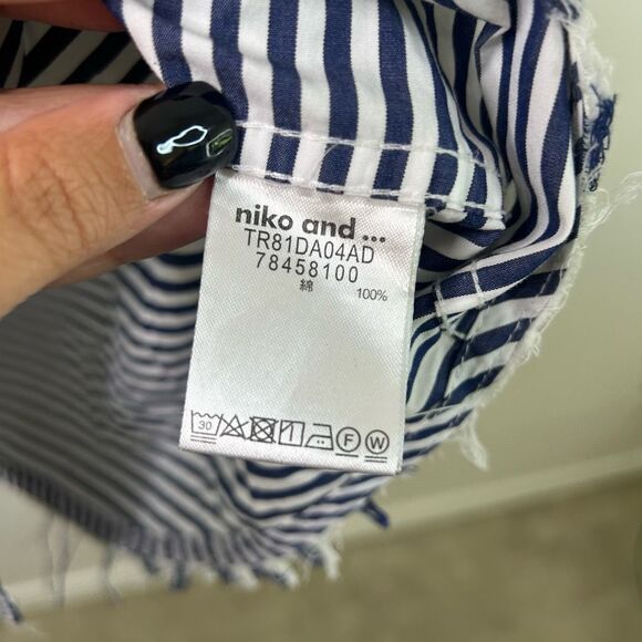 Niko And… Striped Button Down Shirt Women’s Long‎ Sleeve Artsy Cotton Navy Japan - Picture 10 of 16